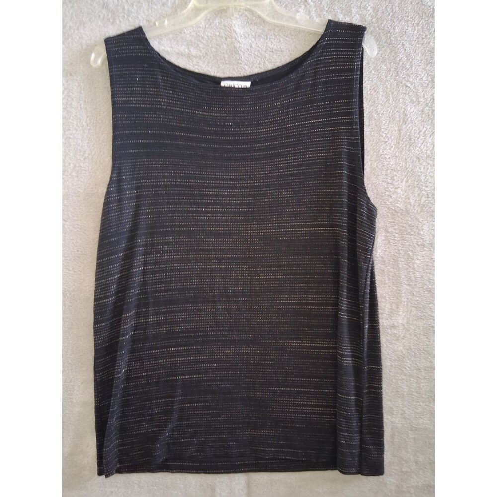 Chicos Travelers Tank Top Shell 3 / XL Black Gold‎ Scoop Neck Slinky Liquid Knit